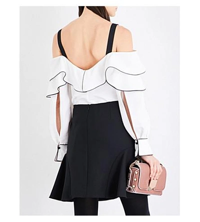 Shop Self-portrait Frilled Off-the-shoulder Twill Top In White