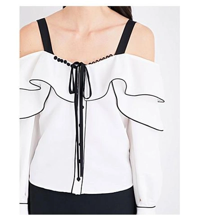 Shop Self-portrait Frilled Off-the-shoulder Twill Top In White