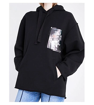 Shop Sjyp Graphic-print Cotton-jersey Hoody In Black