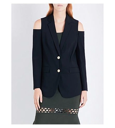 Shop Michael Michael Kors Cold Shoulder Single-breasted Stretch-wool Jacket In Black