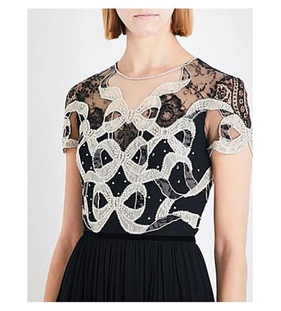 Shop Jenny Packham Crystal-embellished Tulle And Silk-chiffon Gown In Black