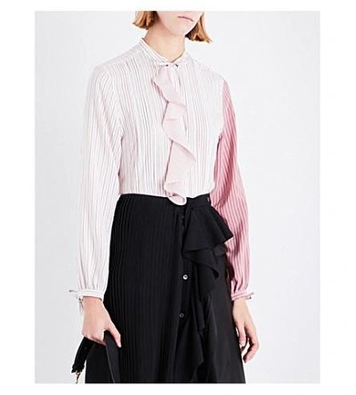 Shop Jw Anderson Striped Frill-panel Silk Shirt In Ruby