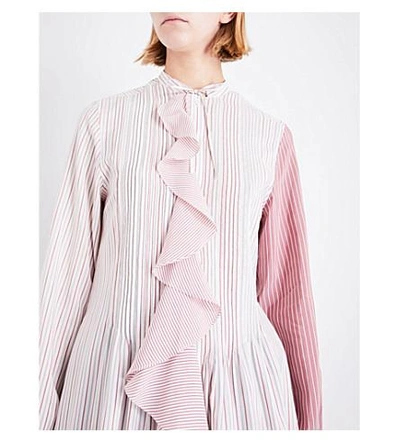 Shop Jw Anderson Striped Frill-panel Silk Shirt In Ruby