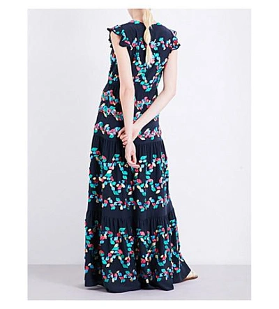 Shop Peter Pilotto Embroidered Fil-coupé Gown In Navy