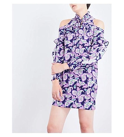 Shop Sandro Paisley-print Silk Dress In Mauve