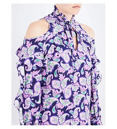 Shop Sandro Paisley-print Silk Dress In Mauve