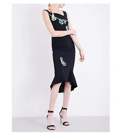 Shop Peter Pilotto Floral-embroidered Cady Dress In Black
