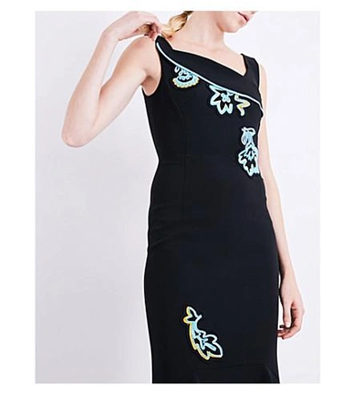 Shop Peter Pilotto Floral-embroidered Cady Dress In Black