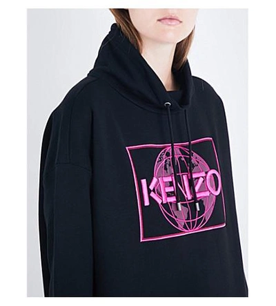 Shop Kenzo Hooded Cotton-jersey Dress In Black