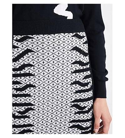 Shop Kenzo Geo Tiger Wool-blend Skirt In Black