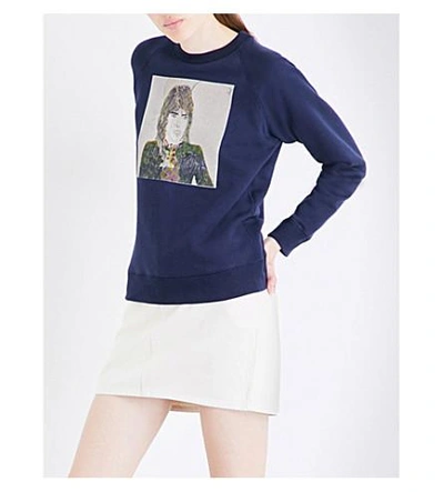 Shop A.w.a.k.e. Abstract-print Cotton-jersey Sweatshirt In Navy