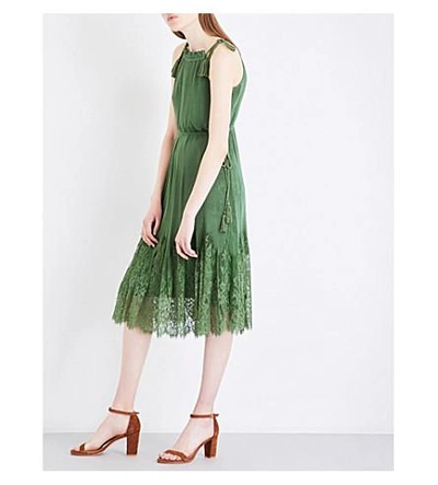 Shop Whistles Lilian Pleated Lace And Chiffon Dress In Green