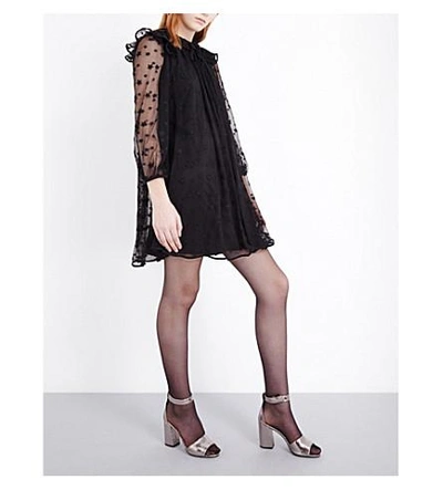 Shop Claudie Pierlot Rougegorge Embroidered Mesh Dress In Noir