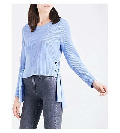 Shop Claudie Pierlot Matelot Tie-side Cotton-blend Sweater In Glacier