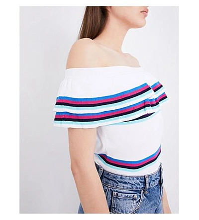 Shop Claudie Pierlot Moka Off-the-shoulder Knitted Top In Blanc