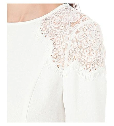 Shop Claudie Pierlot Biche Crepe And Lace Top In Blanc