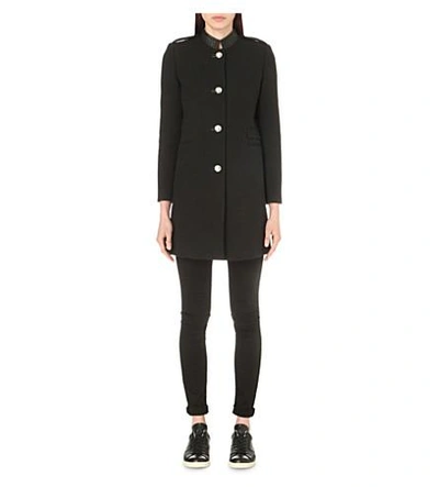 Shop Claudie Pierlot Girl Wool-blend Twill Coat In Noir