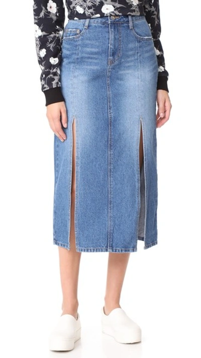 Sjyp Front Slits Denim Skirt In Denim Blue