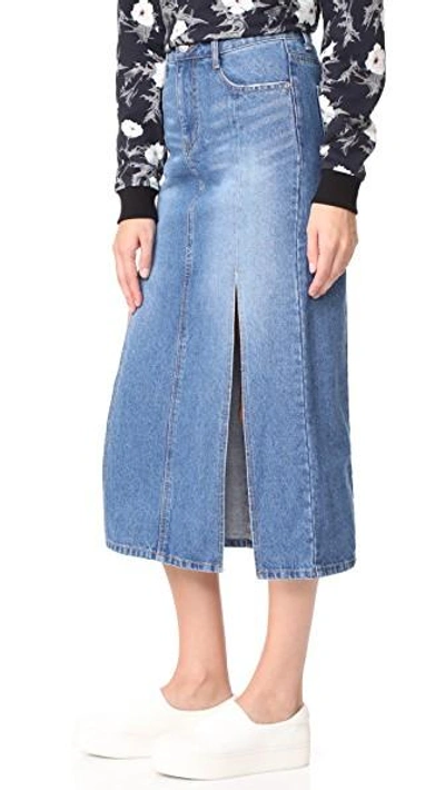 Shop Sjyp Front Slits Denim Skirt In Denim Blue