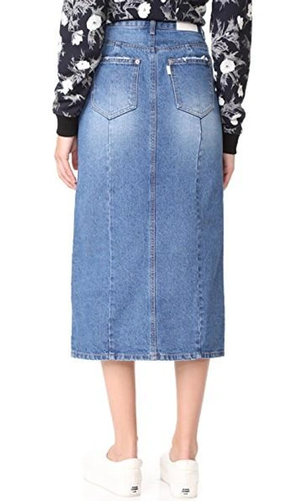 Shop Sjyp Front Slits Denim Skirt In Denim Blue