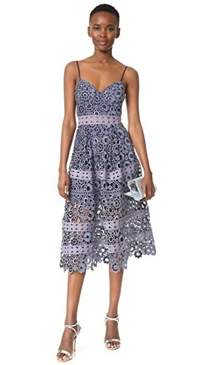 Shop Self-portrait Floral Embroidery Cutout Midi Dress In Grey