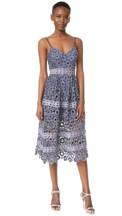 Shop Self-portrait Floral Embroidery Cutout Midi Dress In Grey