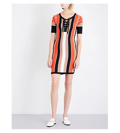 Shop Claudie Pierlot Madrid Striped Knitted Dress In Orange
