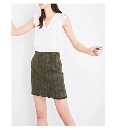 Shop Claudie Pierlot Sand Tweed Mini Skirt In Kaki