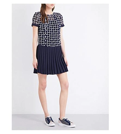 Shop Ted Baker Colour By Numbers Bonney Chiffon And Georgette Mini Dress In Navy