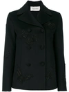 VALENTINO VALENTINO BUTTERFLY EMBROIDERED PEACOAT - BLACK,NB2CJ0H515E12148710