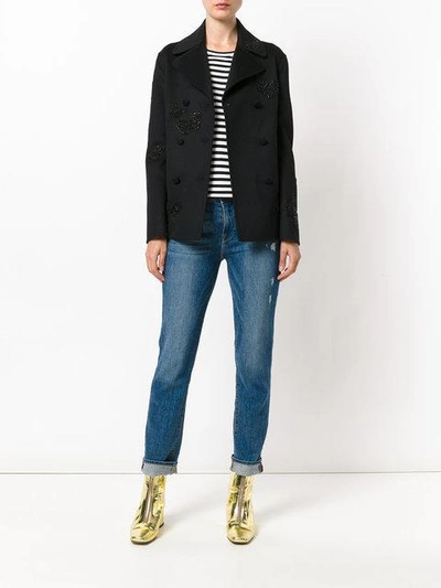 Valentino Butterfly Embroidered Peacoat - Black