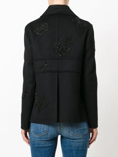Shop Valentino Butterfly Embroidered Peacoat - Black