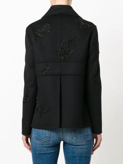 Valentino Butterfly Embroidered Peacoat - Black