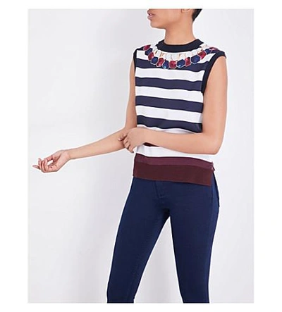 Shop Ted Baker Sophai Jewel-pattern Crepe Top In Navy