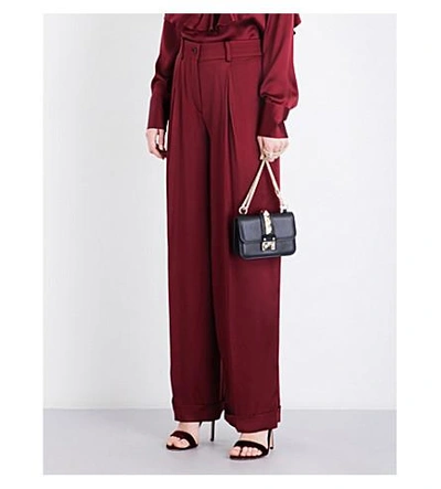 Shop Valentino Wide High-rise Silk-satin Pants In Cassis