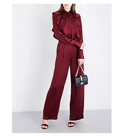 Shop Valentino Wide High-rise Silk-satin Pants In Cassis