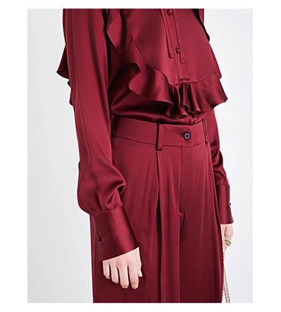 Shop Valentino Wide High-rise Silk-satin Pants In Cassis