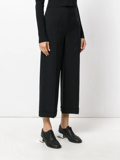 Shop Mm6 Maison Margiela Cropped High-waisted Trousers - Black