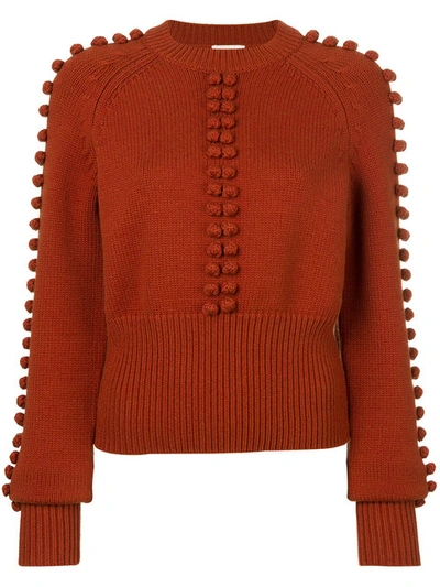 Shop Chloé Pompom Knit Sweater In Orange