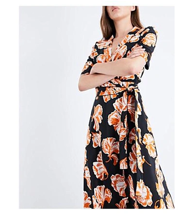 Ganni Geroux Floral-print Silk Crepe De Chine Wrap Dress In Llack | ModeSens