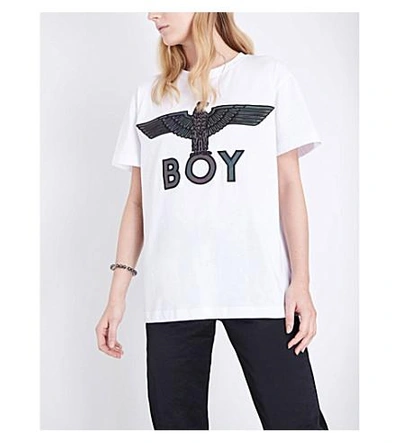 Shop Boy London Eagle-embroidered Cotton-jersey T-shirt In White