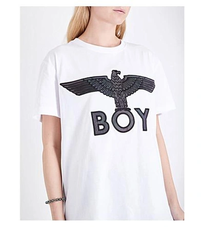 Shop Boy London Eagle-embroidered Cotton-jersey T-shirt In White