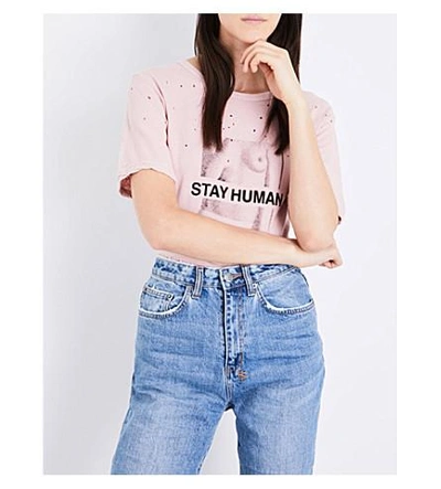 Shop Ksubi Stay Human Cotton And Linen-blend T-shirt In Pink