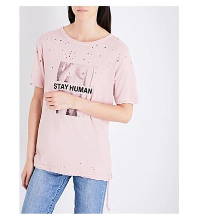 Shop Ksubi Stay Human Cotton And Linen-blend T-shirt In Pink