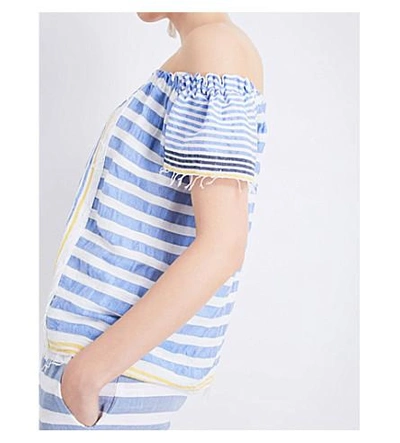 Shop Lemlem Assaman Off-the-shoulder Cotton-blend Top In Blue
