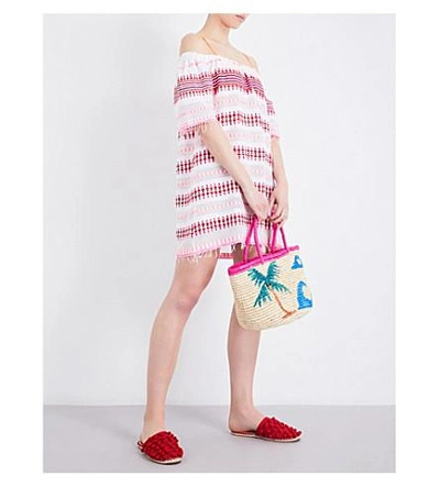 Shop Lemlem Tabtab Off-the-shoulder Cotton-blend Mini Dress In Scarlet