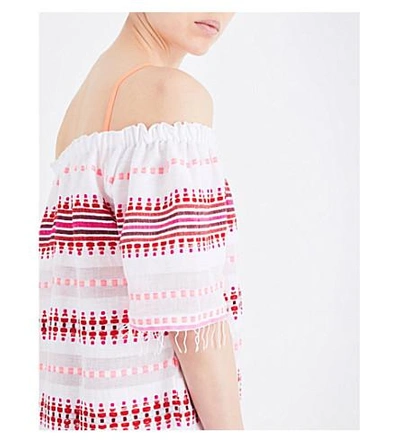 Shop Lemlem Tabtab Off-the-shoulder Cotton-blend Mini Dress In Scarlet