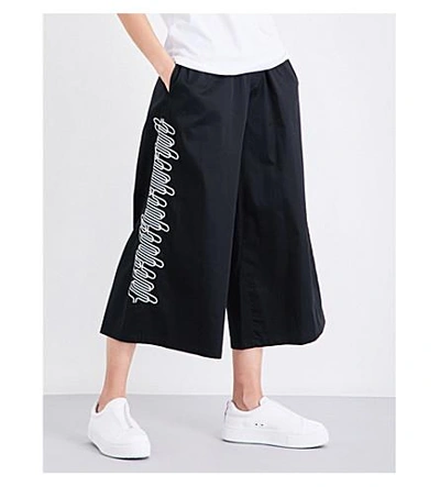 Shop Opening Ceremony Embroidered Wide Mid-rise Stretch-cotton Pants In Black