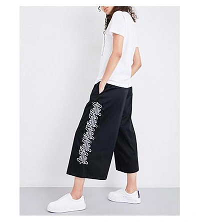 Shop Opening Ceremony Embroidered Wide Mid-rise Stretch-cotton Pants In Black