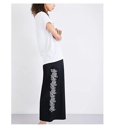 Shop Opening Ceremony Embroidered Wide Mid-rise Stretch-cotton Pants In Black